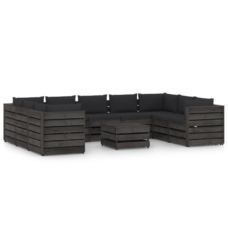 vidaXL Muebles de jardín 10 piezas con cojines madera impregnada gris vidaXL Muebles de jardín 10 piezas con cojines madera impregnada gris