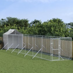 vidaXL Perrera de exterior con toldo acero galvanizado plata 2x14x2,5m