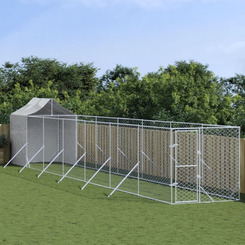 vidaXL Perrera de exterior con toldo acero galvanizado plata 2x14x2,5m