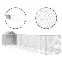 vidaXL Perrera de exterior con toldo acero galvanizado plata 2x14x2,5m