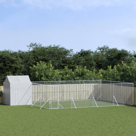 vidaXL Perrera de exterior con toldo acero galvanizado plata 10x6x2,5m