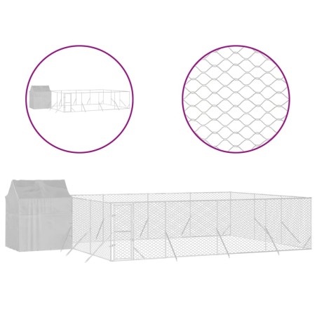 vidaXL Perrera de exterior con toldo acero galvanizado plata 10x6x2,5m