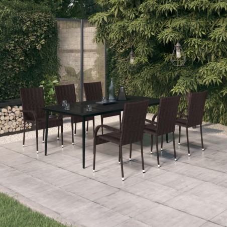 vidaXL Juego de comedor para jardín 7 piezas negro y marrón
