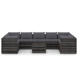 vidaXL Muebles de jardín 10 piezas con cojines madera impregnada gris