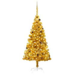 vidaXL Árbol de Navidad preiluminado con luces y bolas dorado 210 cm