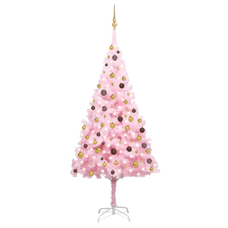 vidaXL Árbol de Navidad preiluminado con luces y bolas rosa 240 cm vidaXL Árbol de Navidad preiluminado con luces y bolas rosa 240 cm