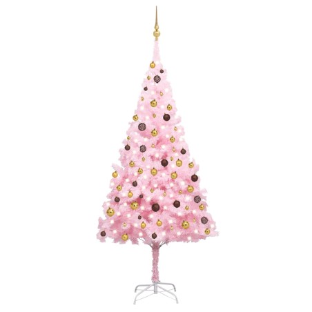 vidaXL Árbol de Navidad preiluminado con luces y bolas rosa 240 cm