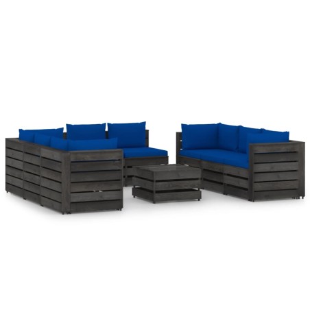 vidaXL Muebles de jardín 9 piezas con cojines madera impregnada gris