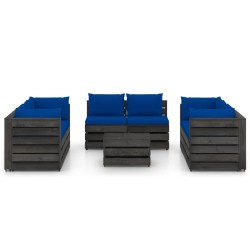vidaXL Muebles de jardín 9 piezas con cojines madera impregnada gris