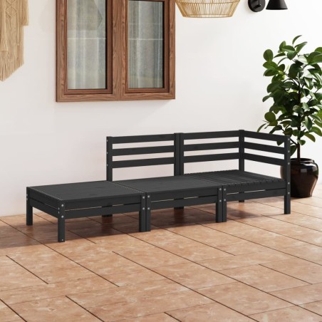 vidaXL Juego de muebles de jardín 3 pzas y cojines negro madera pino
