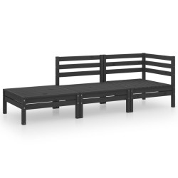 vidaXL Juego de muebles de jardín 3 pzas y cojines negro madera pino