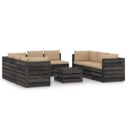 vidaXL Muebles de jardín 9 piezas con cojines madera impregnada gris