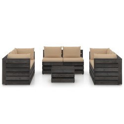 vidaXL Muebles de jardín 9 piezas con cojines madera impregnada gris