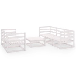 vidaXL Set de salón de jardín de 6 pzas blanco madera maciza de pino