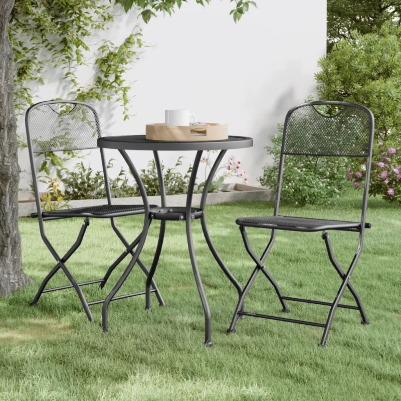 vidaXL Set de comedor de jardín 3 pzas malla metal expandido antracita