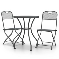 vidaXL Set de comedor de jardín 3 pzas malla metal expandido antracita