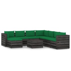 vidaXL Muebles de jardín 9 piezas con cojines madera impregnada gris