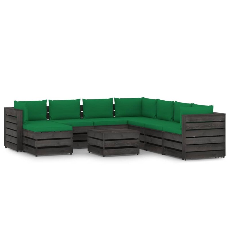 vidaXL Muebles de jardín 9 piezas con cojines madera impregnada gris vidaXL Muebles de jardín 9 piezas con cojines madera impregnada gris