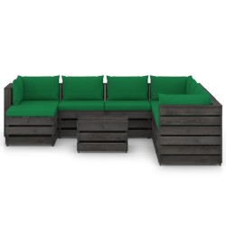 vidaXL Muebles de jardín 9 piezas con cojines madera impregnada gris