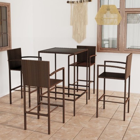 vidaXL Set de bar de jardín 5 piezas y cojines ratán sintético marrón