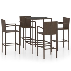 vidaXL Set de bar de jardín 5 piezas y cojines ratán sintético marrón