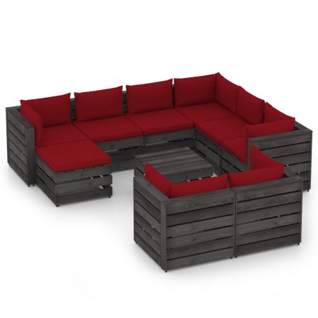 vidaXL Muebles de jardín 10 piezas con cojines madera impregnada gris