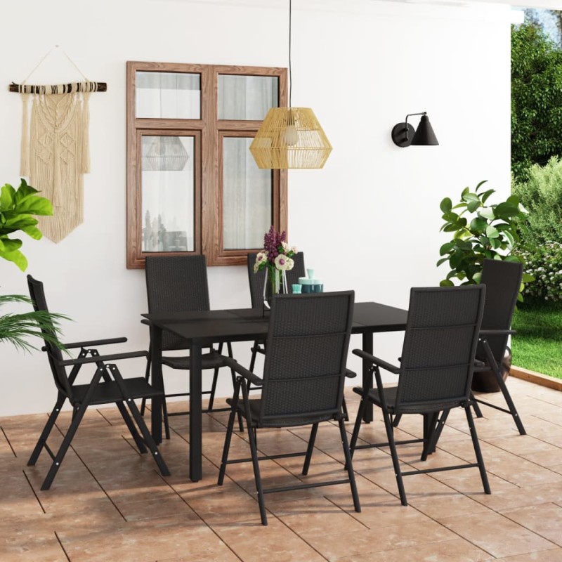 vidaXL Juego de comedor para jardín 7 piezas negro vidaXL Juego de comedor para jardín 7 piezas negro