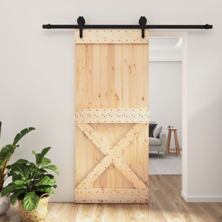 vidaXL Puerta corredera con herrajes madera maciza de pino 90x210 cm