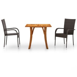 vidaXL Juego de comedor para jardín 3 piezas marrón