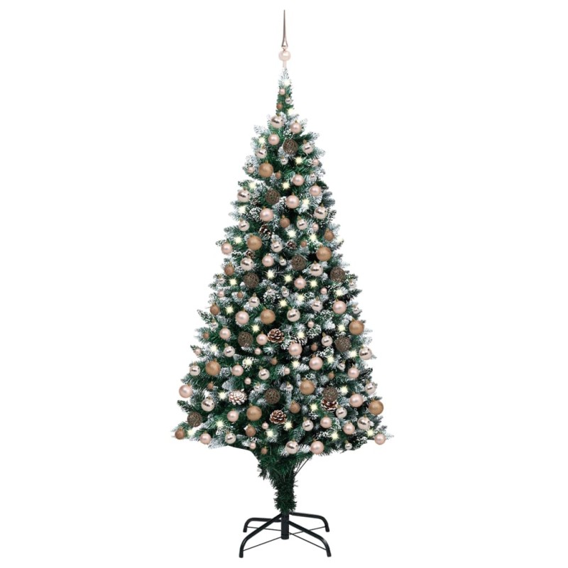 vidaXL Árbol de Navidad helado con luces, bolas y piñas 210 cm vidaXL Árbol de Navidad helado con luces, bolas y piñas 210 cm