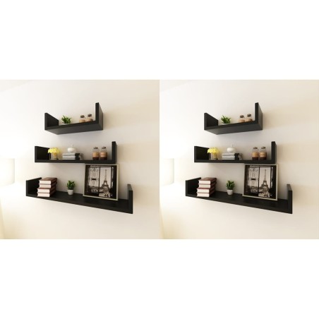 vidaXL Estantes de pared 6 unidades negro