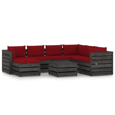 vidaXL Muebles de jardín 8 piezas con cojines madera impregnada gris