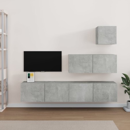 vidaXL Set de muebles de TV 4 pzas madera contrachapada gris hormigón