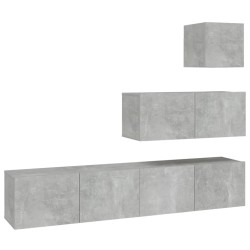 vidaXL Set de muebles de TV 4 pzas madera contrachapada gris hormigón