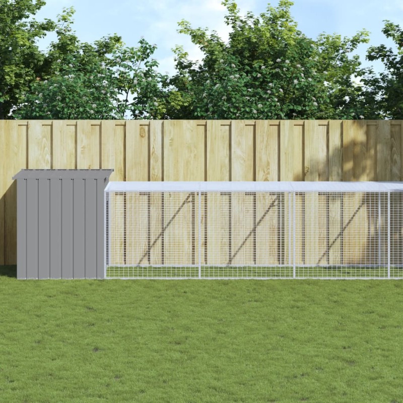 vidaXL Gallinero con corral acero galvanizado gris claro 110x609x110cm vidaXL Gallinero con corral acero galvanizado gris claro 110x609x110cm
