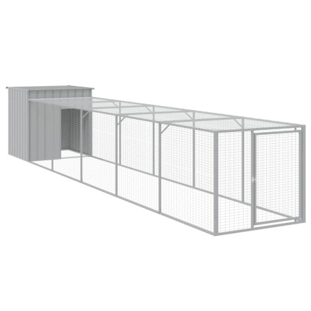 vidaXL Gallinero con corral acero galvanizado gris claro 110x609x110cm