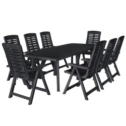 vidaXL Conjunto de comedor de jardín 9 piezas plástico gris antracita