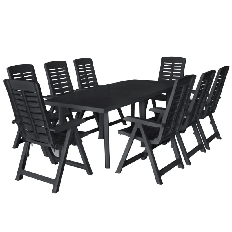 vidaXL Conjunto de comedor de jardín 9 piezas plástico gris antracita