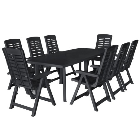 vidaXL Conjunto de comedor de jardín 9 piezas plástico gris antracita