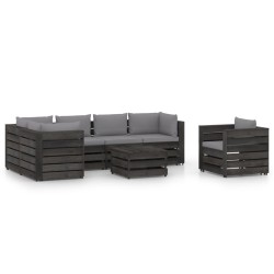 vidaXL Muebles de jardín 7 piezas con cojines madera impregnada gris