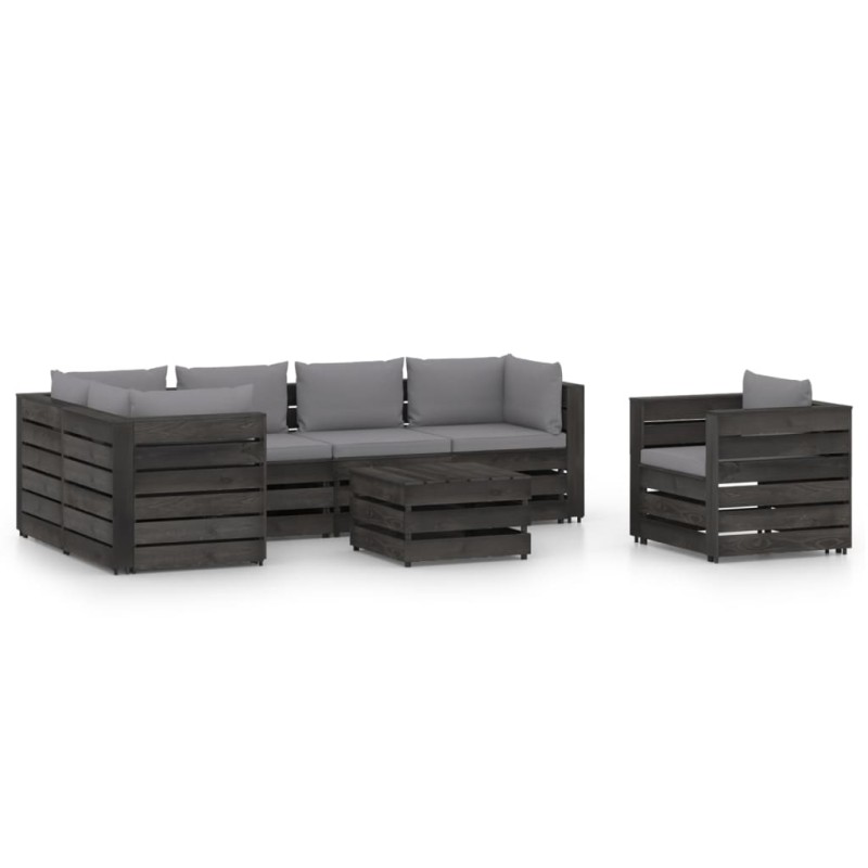vidaXL Muebles de jardín 7 piezas con cojines madera impregnada gris vidaXL Muebles de jardín 7 piezas con cojines madera impregnada gris