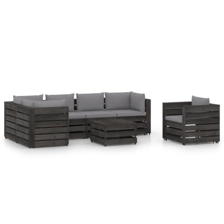vidaXL Muebles de jardín 7 piezas con cojines madera impregnada gris