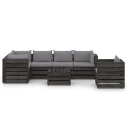 vidaXL Muebles de jardín 7 piezas con cojines madera impregnada gris