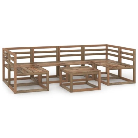 vidaXL Muebles de jardín 7 pzas cojines madera pino impregnada marrón