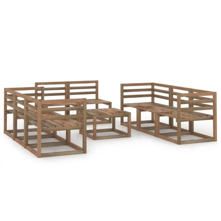 vidaXL Muebles de jardín 9 pzas cojines madera pino impregnada marrón