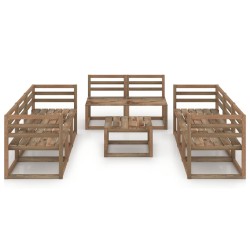vidaXL Muebles de jardín 9 pzas cojines madera pino impregnada marrón