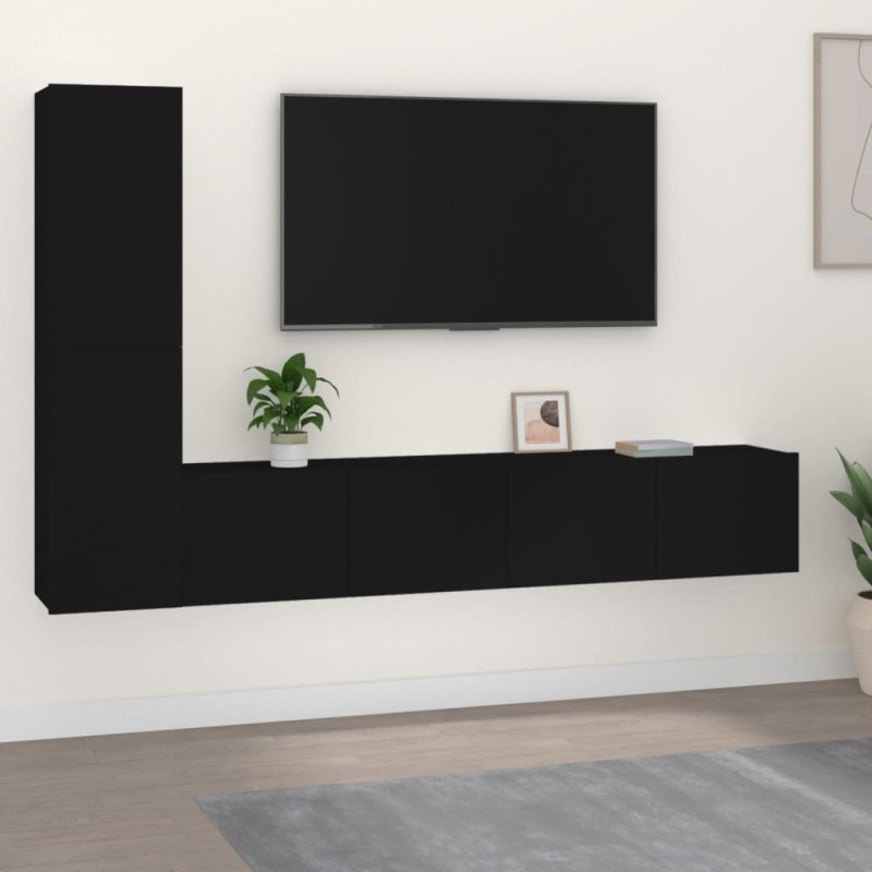 vidaXL Set de muebles para TV 4 piezas madera contrachapada negro