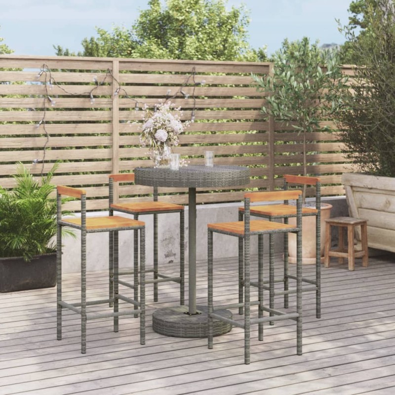 vidaXL Mesa bar y taburetes jardín 5 pzas madera acacia ratán PE gris vidaXL Mesa bar y taburetes jardín 5 pzas madera acacia ratán PE gris