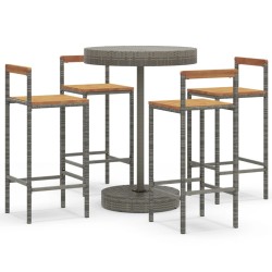 vidaXL Mesa bar y taburetes jardín 5 pzas madera acacia ratán PE gris