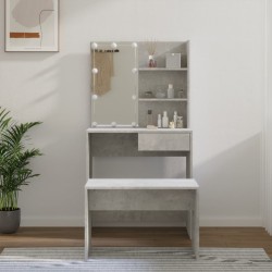 vidaXL Juego de tocador con LED madera contrachapada gris hormigón